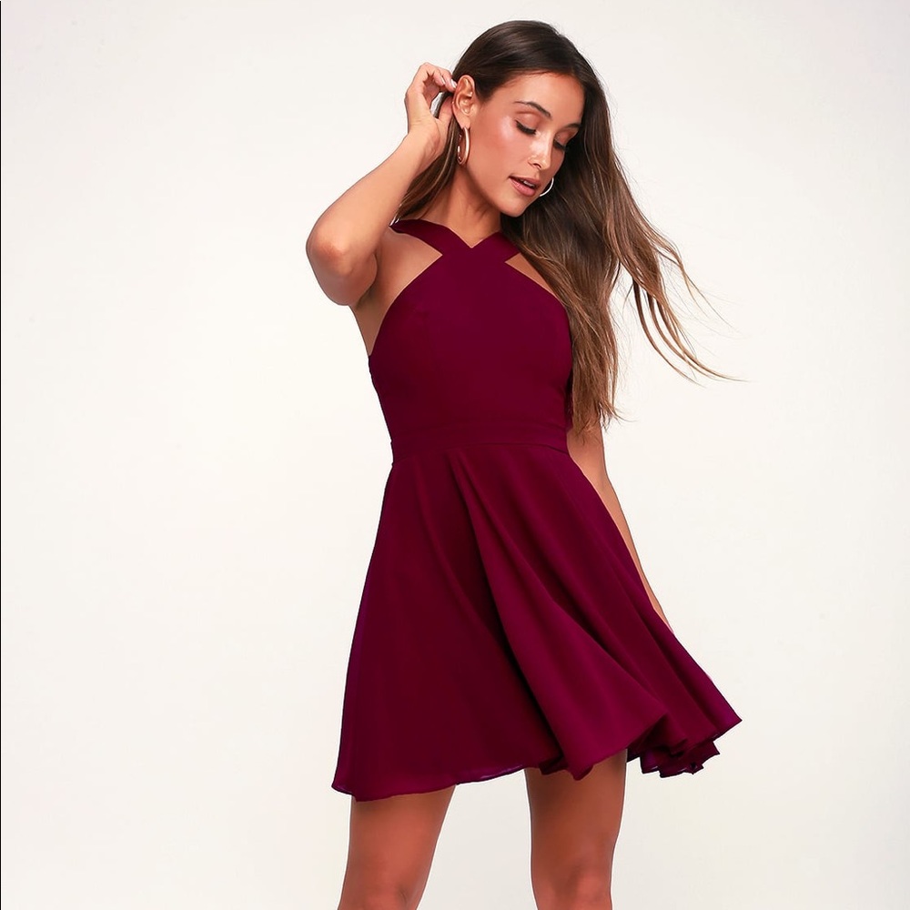 Lulu's Forevermore Burgundy Skater Dress